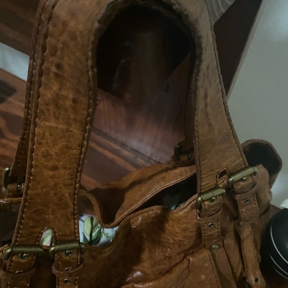 Kooba Cognac Pebble Leather Whipstitch Distressed Buckle Slouchy Large Hobo Bag - Picture 15 of 16